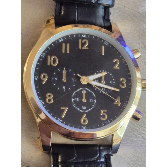Accutime Mens Watch Large black dial tachymeter style New Battery Thin Stylish - Picture 1 of 11